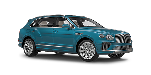 Bentley Hefei Bentayga Extended Wheelbase Azure luxury SUV front three quarter in Topaz Blue by Mulliner paint